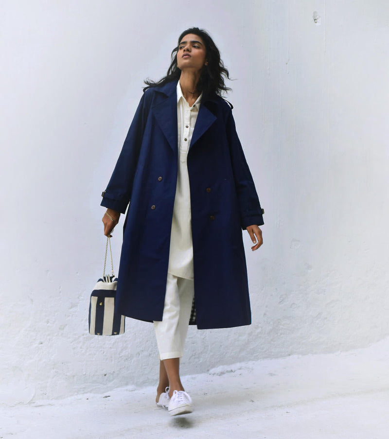 Blue Sage Trench Coat Jackets & Overlays by Khara Kapas for women Worldwide