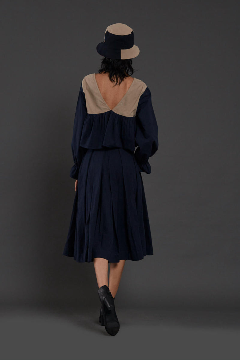Navy Blue & Beige Bow Set Co-ord Set,Skirts,Top & Tunics by Mati for women Worldwide