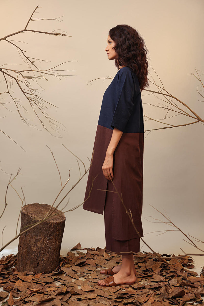 Blue & Brown Dual Ruka Tunic 100% cotton by Mati in multi color for women Worldwide