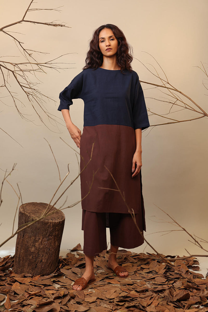 Blue & Brown Dual Ruka Tunic 100% cotton by Mati in multi color for women Worldwide