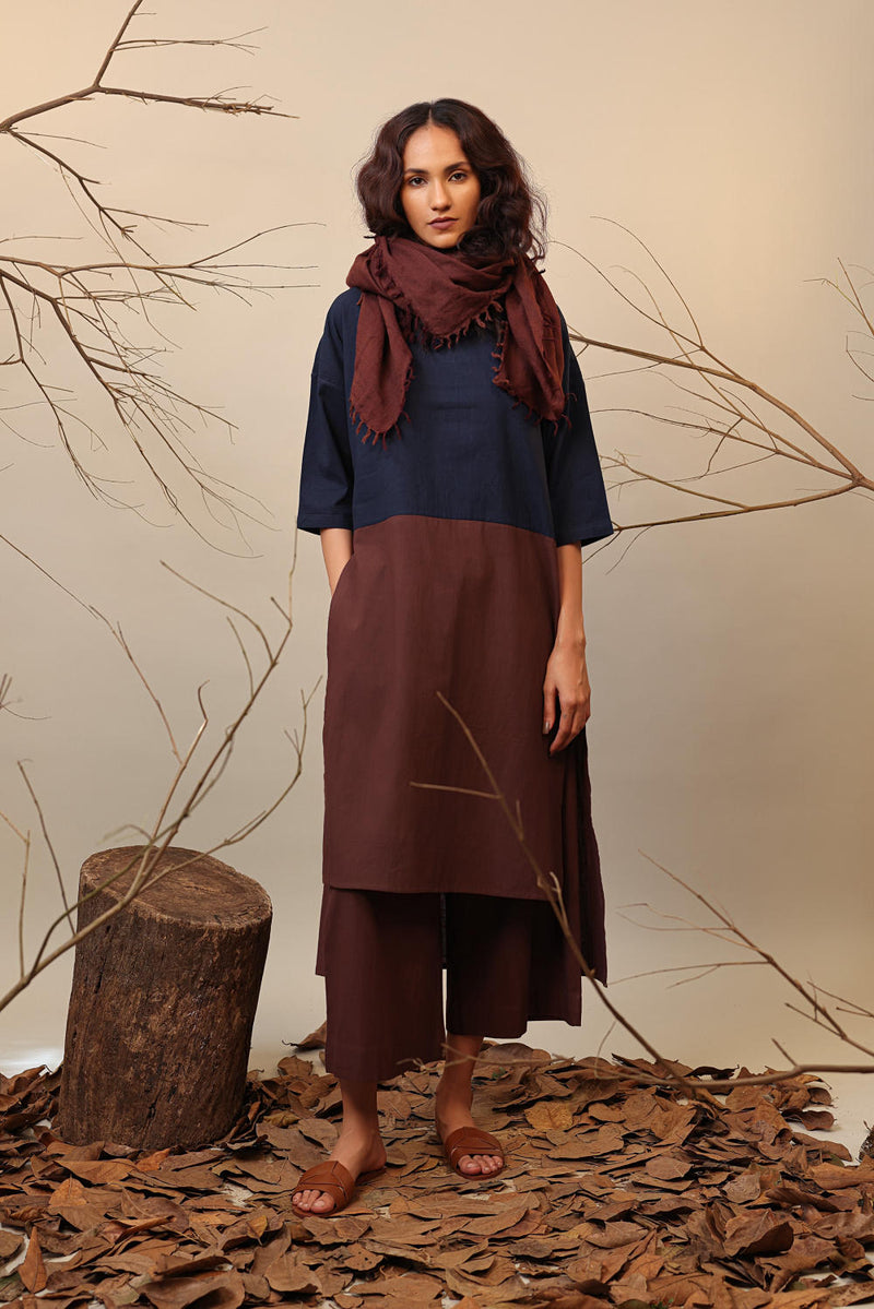 Blue & Brown Dual Ruka Tunic 100% cotton by Mati in multi color for women Worldwide