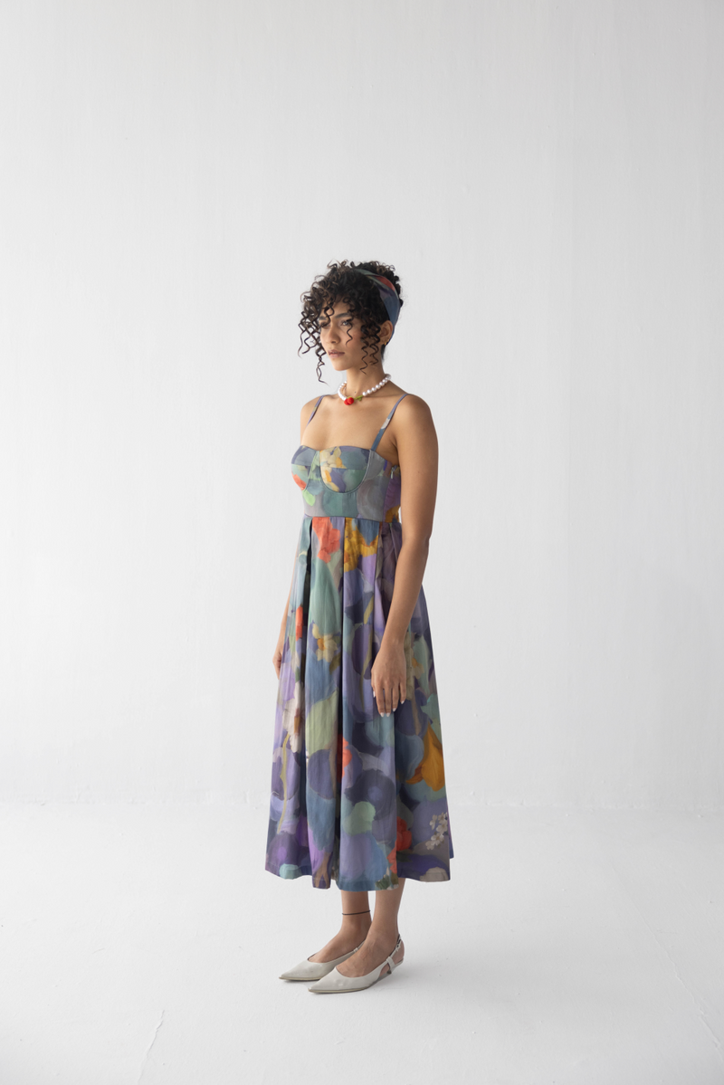 BLUEBERRY GROVE BRALETTE DRESS satin by Yam in blue color for women Worldwide
