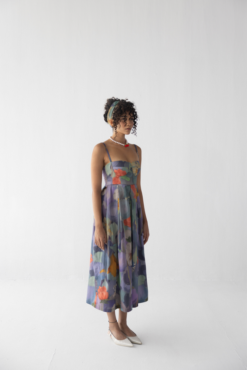 BLUEBERRY GROVE BRALETTE DRESS satin by Yam in blue color for women Worldwide