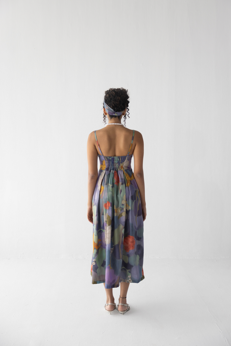 BLUEBERRY GROVE BRALETTE DRESS satin by Yam in blue color for women Worldwide