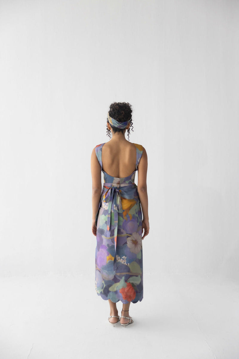 BLUEBERRY SCALLOP SKIRT & TOP satin by Yam in blue color for women Worldwide