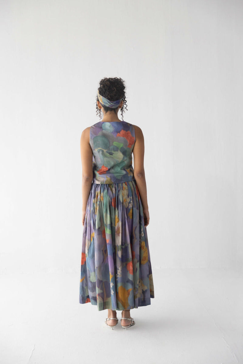BLUEBERRY WAISTCOAT & SKIRT SET cotton by Yam in blue color for women Worldwide