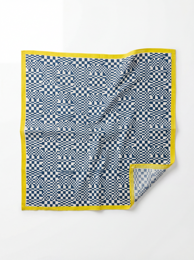 Blue check Bandana hand block printed cotton scarve/stole by World of Crow in blue for women Worldwide