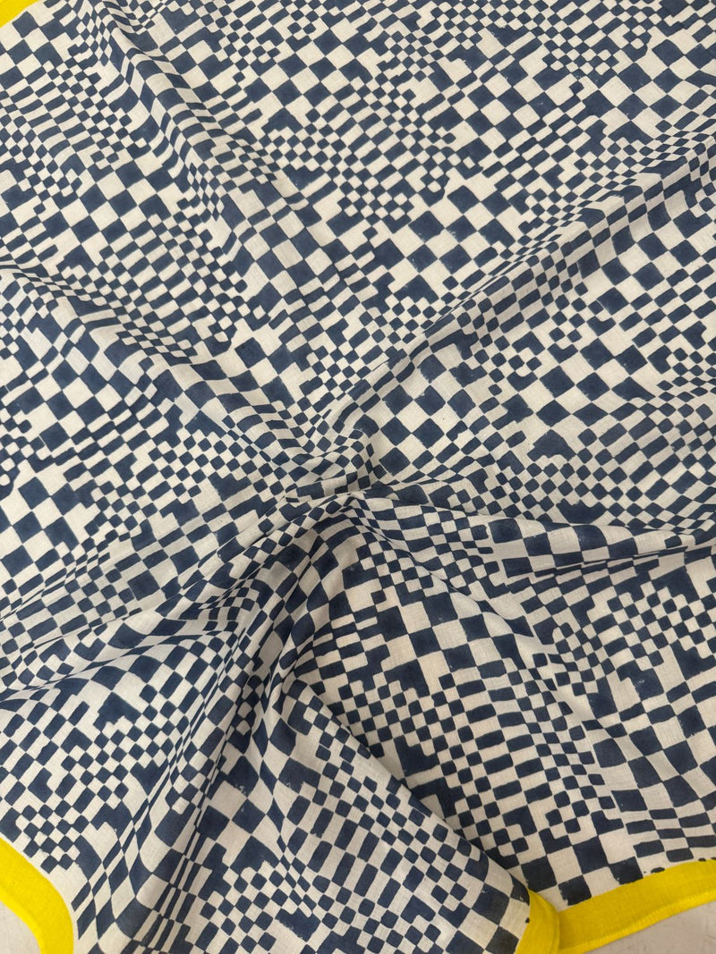 Blue check Bandana hand block printed cotton scarve/stole by World of Crow in blue for women Worldwide