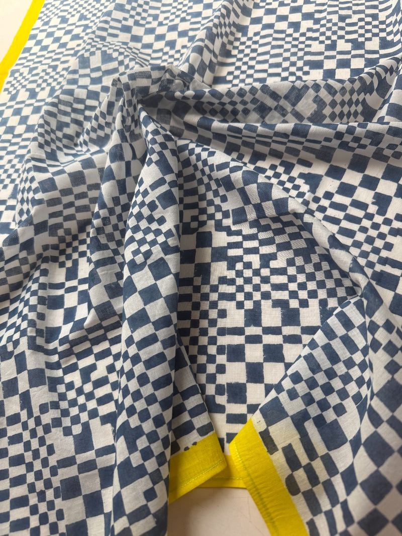 Blue check Bandana hand block printed cotton scarve/stole by World of Crow in blue for women Worldwide