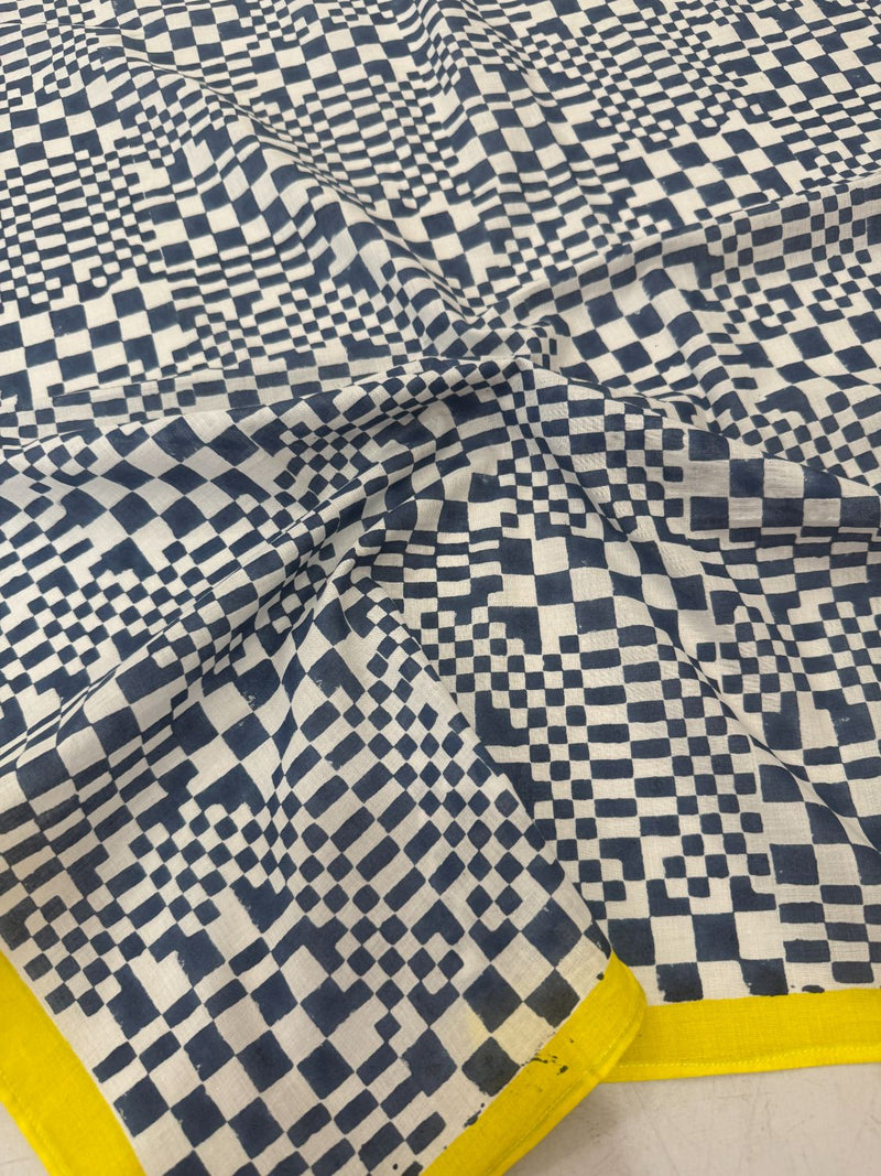 Blue check Bandana hand block printed cotton scarve/stole by World of Crow in blue for women Worldwide
