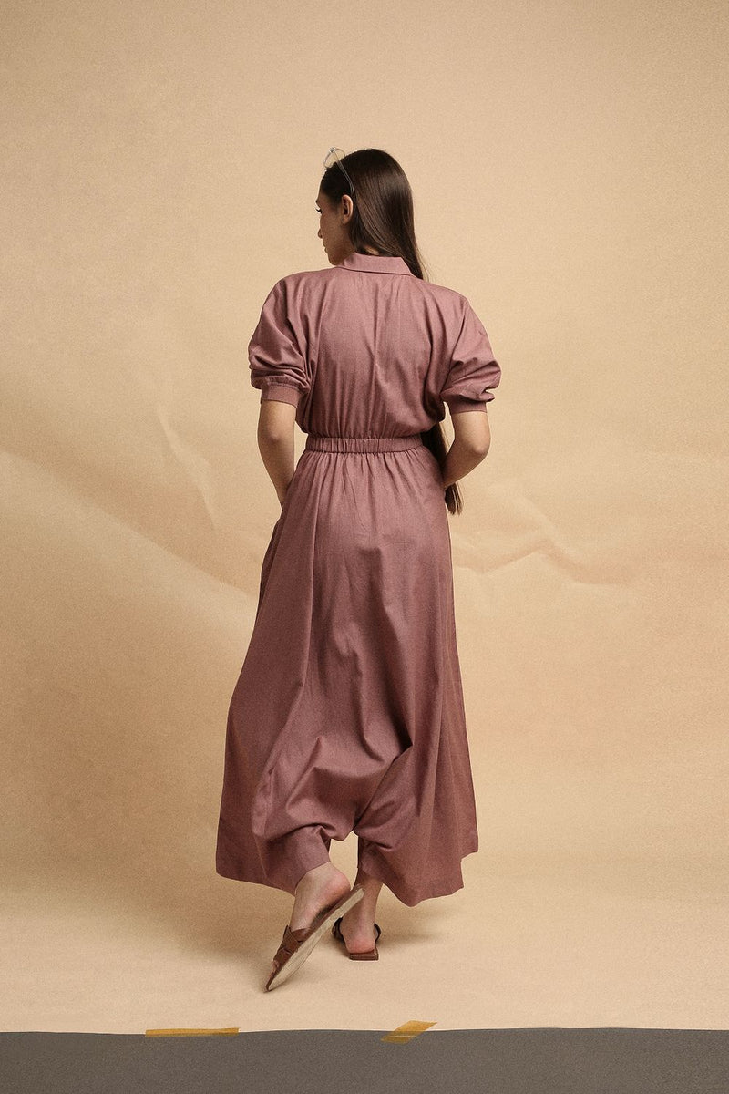 Blush Collar Sphara Jumpsuit 100% cotton by Mati in blush color for women Worldwide