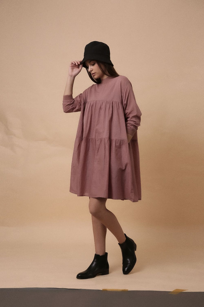 Blush Mul Rib Vena Dress 100% cotton by Mati in blush color for women Worldwide