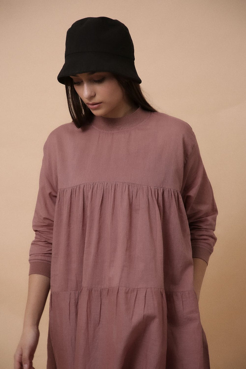 Blush Mul Rib Vena Dress 100% cotton by Mati in blush color for women Worldwide