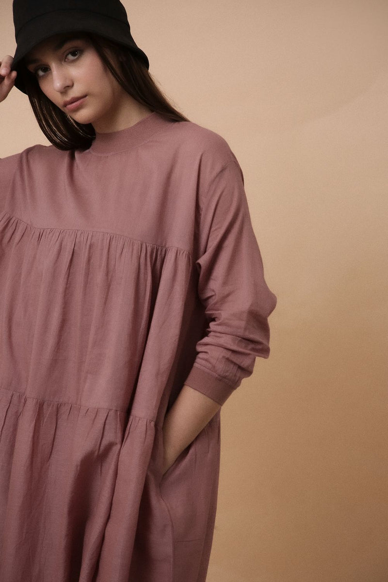 Blush Mul Rib Vena Dress 100% cotton by Mati in blush color for women Worldwide