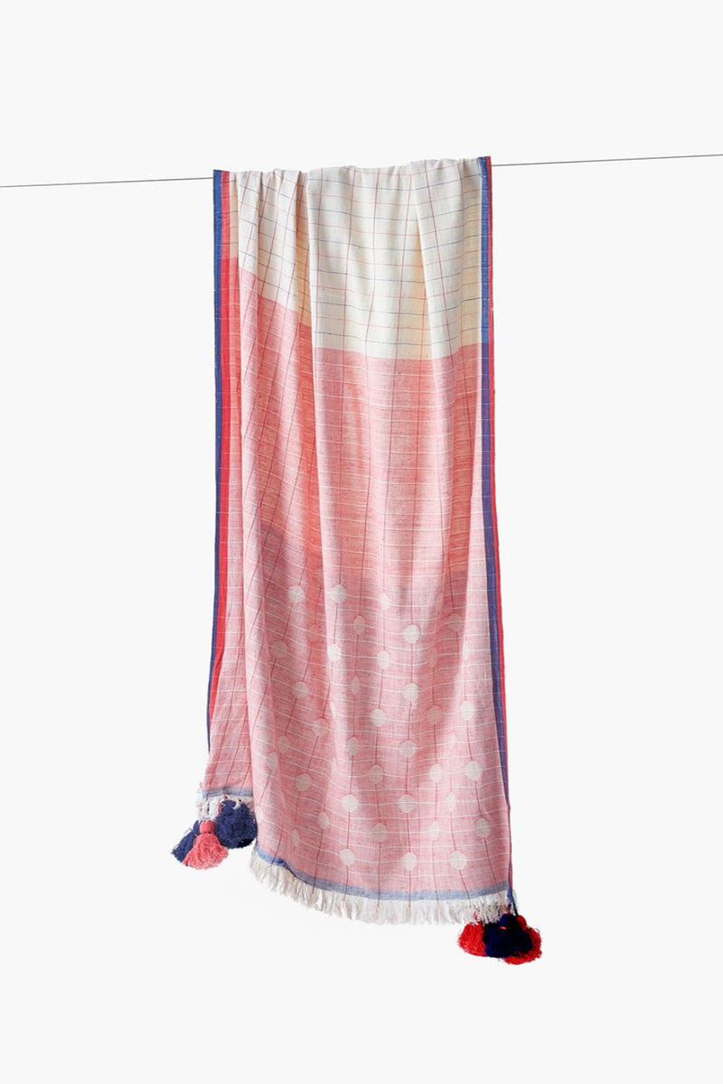 Blush Grid Tassel stole cotton by World of Crow in multi color for women Worldwide