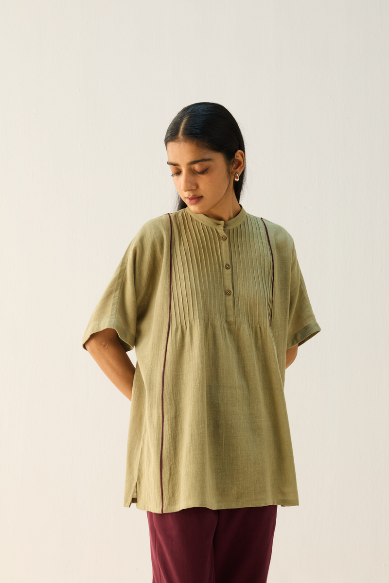 Bold Heart Handspun Handwoven Organic Cotton Shirt cotton by Sui in green color for women Worldwide