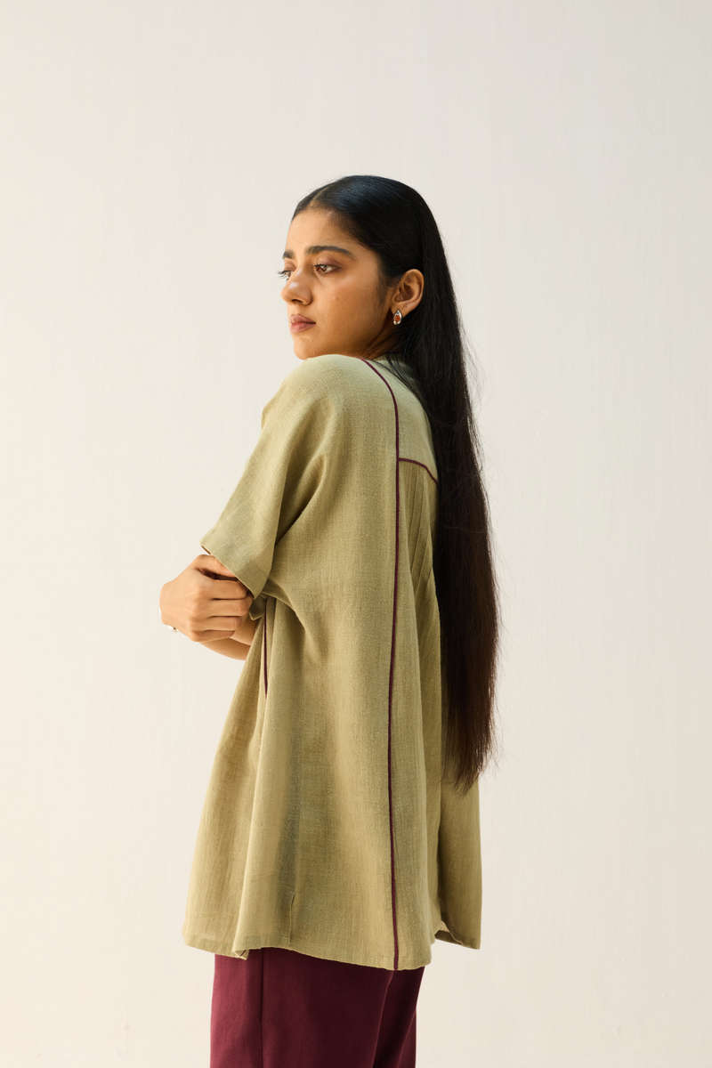 Bold Heart Handspun Handwoven Organic Cotton Shirt cotton by Sui in green color for women Worldwide