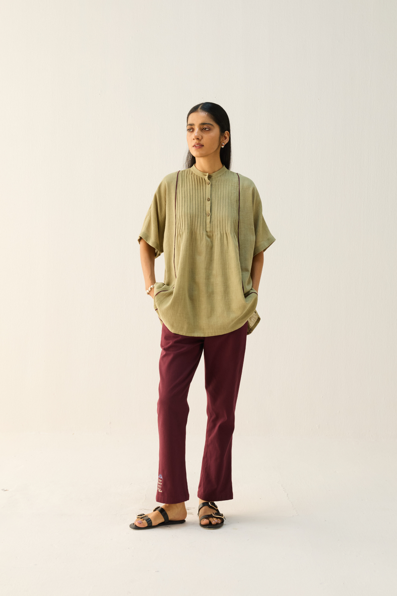 Bold Heart Handspun Handwoven Organic Cotton Shirt cotton by Sui in green color for women Worldwide