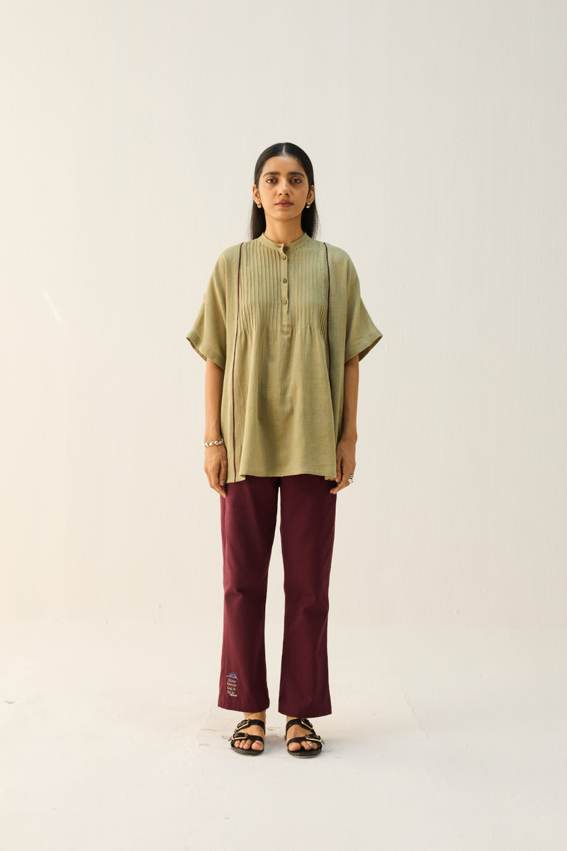 Bold Heart Handspun Handwoven Organic Cotton Shirt cotton by Sui in green color for women Worldwide
