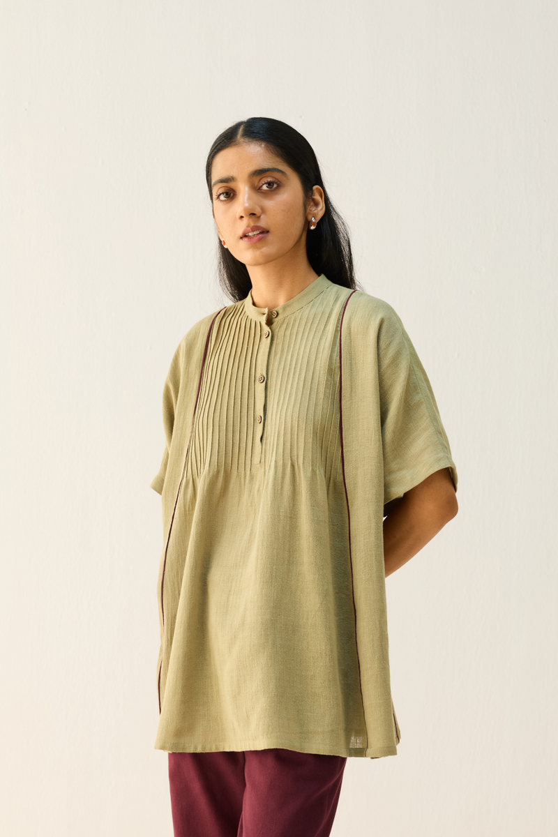 Bold Heart Handspun Handwoven Organic Cotton Shirt cotton by Sui in green color for women Worldwide