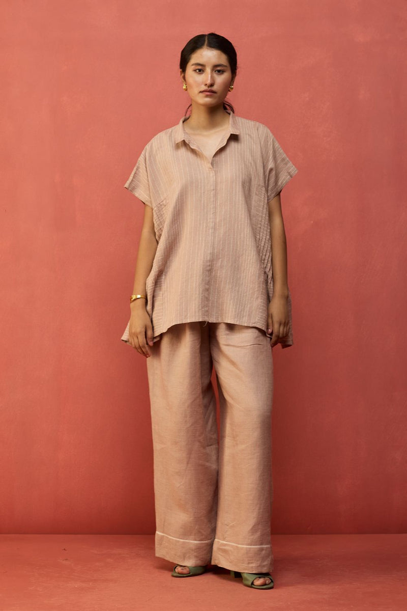 Bonnie Pleated Stripe Linen Co-ord Set - Dusty Rose by Manan for Worldwide