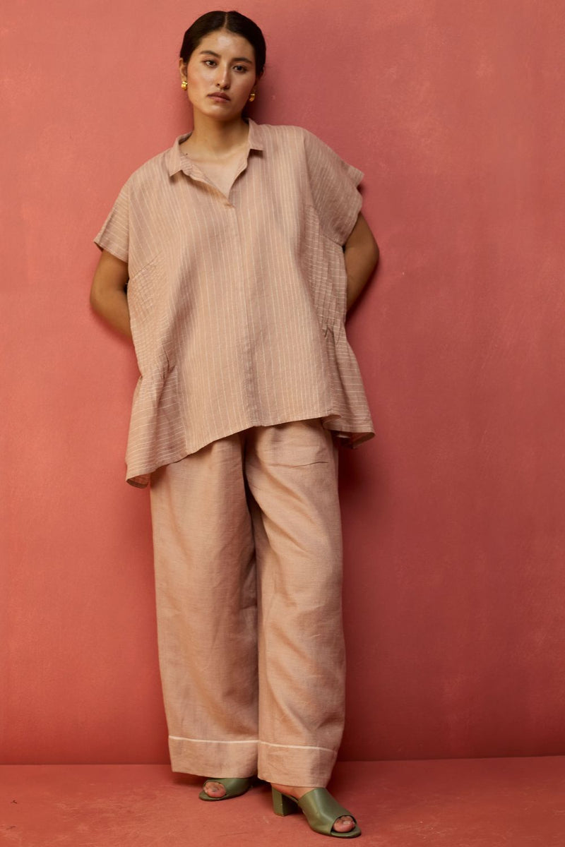 Bonnie Pleated Stripe Linen Co-ord Set - Dusty Rose by Manan for Worldwide