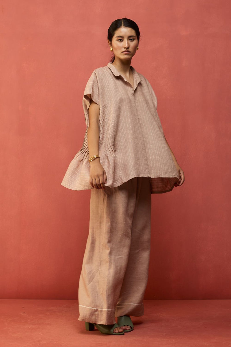 Bonnie Pleated Stripe Linen Top - Dusty Rose by Manan for Worldwide