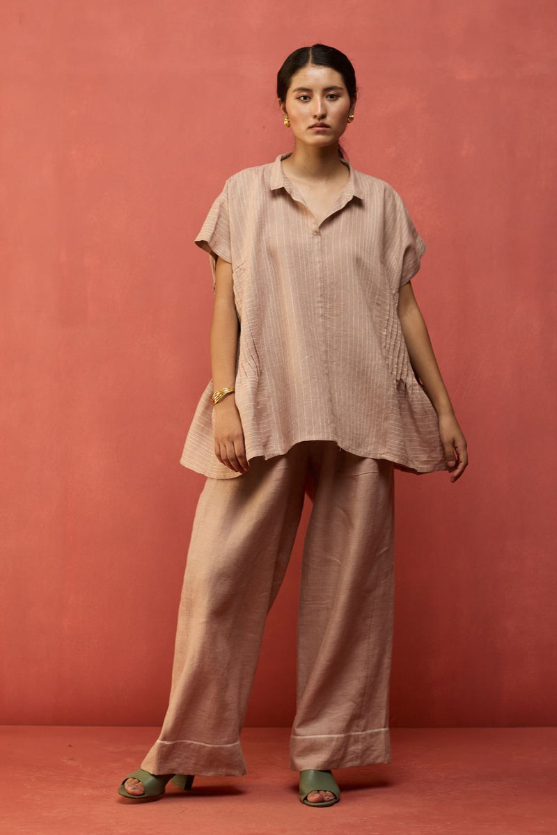 Bonnie Pleated Stripe Linen Co-ord Set - Dusty Rose by Manan for Worldwide