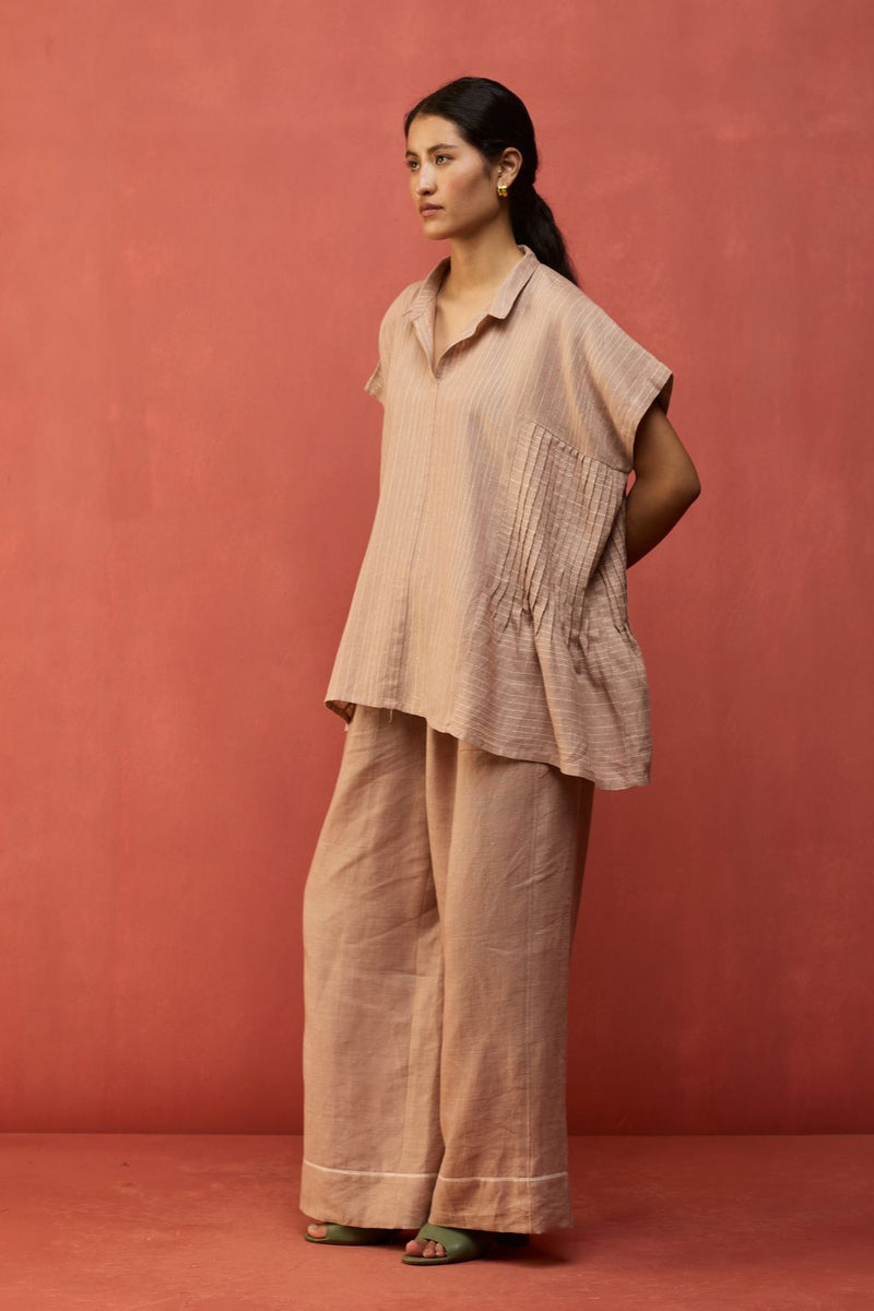 Bonnie Pleated Stripe Linen Top - Dusty Rose by Manan for Worldwide