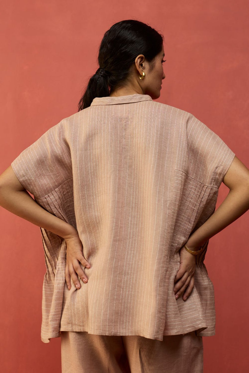 Bonnie Pleated Stripe Linen Top - Dusty Rose by Manan for Worldwide