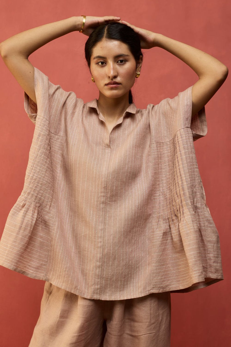 Bonnie Pleated Stripe Linen Co-ord Set - Dusty Rose by Manan for Worldwide