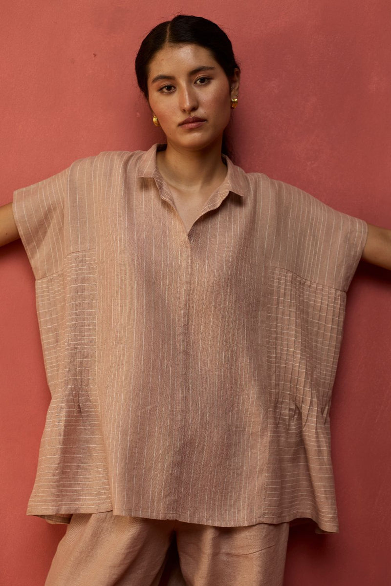 Bonnie Pleated Stripe Linen Co-ord Set - Dusty Rose by Manan for Worldwide