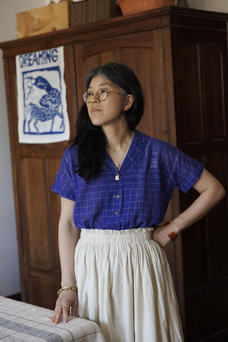 Boro boro shirt-Blue 100% cotton by World of Crow in blue color for women Worldwide