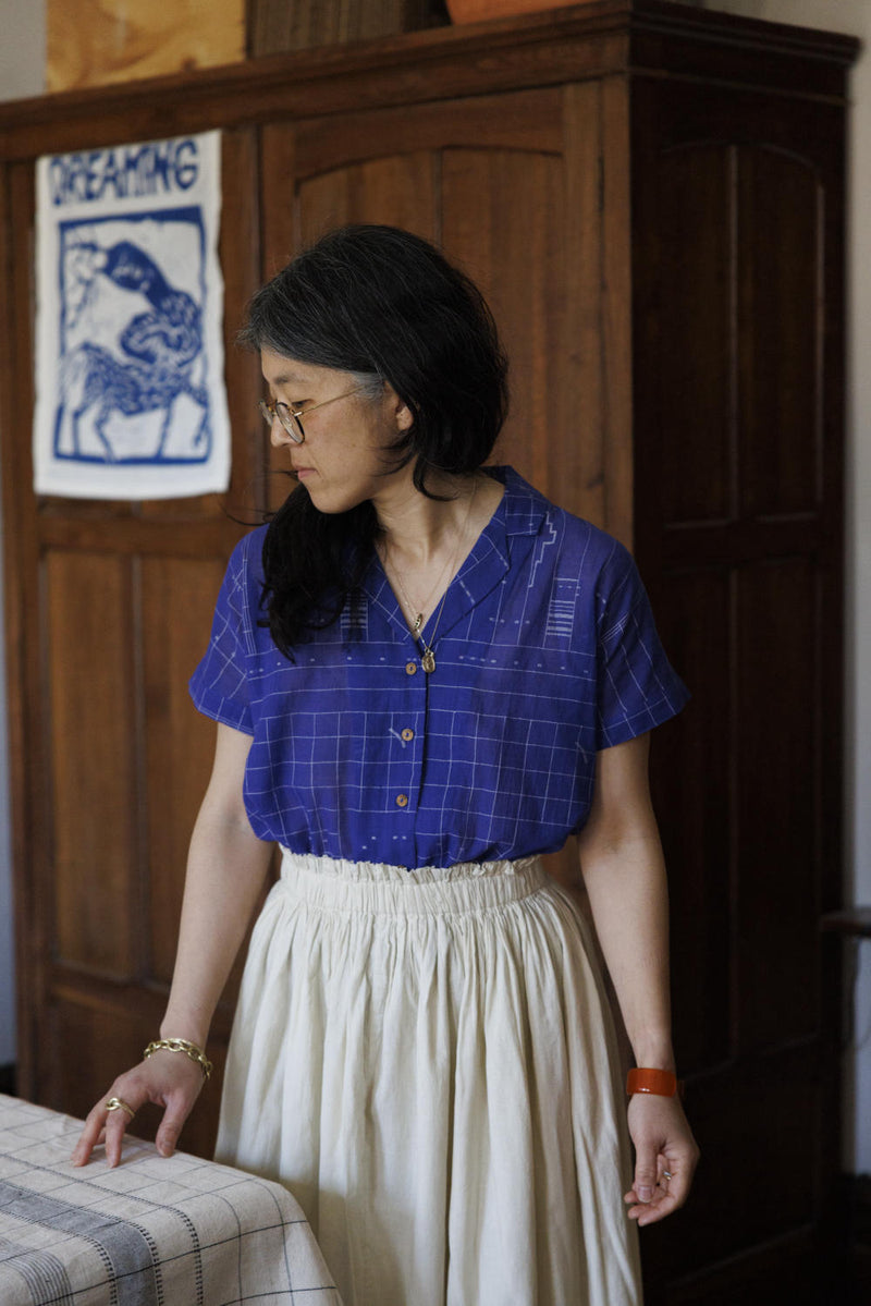 Boro boro shirt-Blue 100% cotton by World of Crow in blue color for women Worldwide