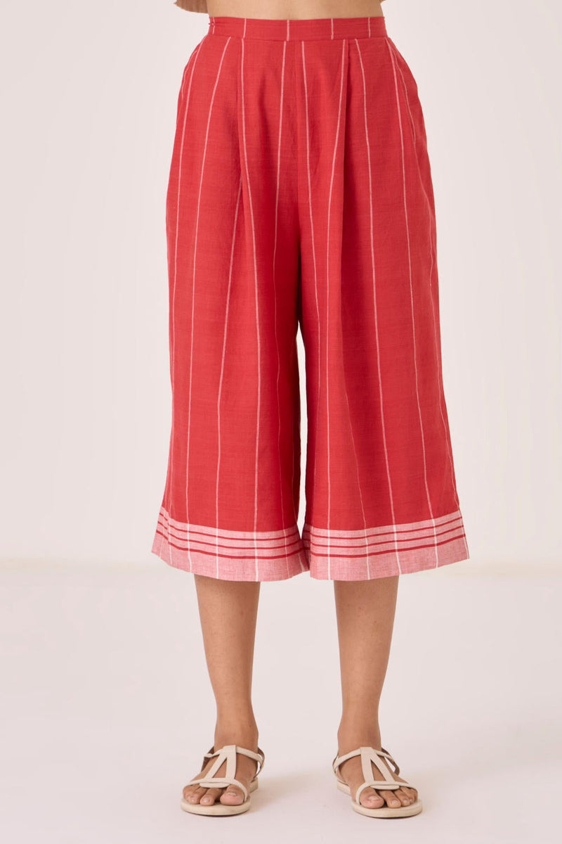 Braboune Handwoven Red Striped Pants cotton by The Summer House in red color for women Worldwide