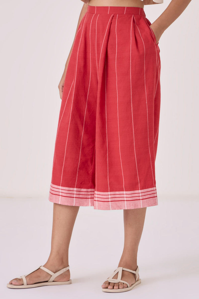 Braboune Handwoven Red Striped Pants cotton by The Summer House in red color for women Worldwide