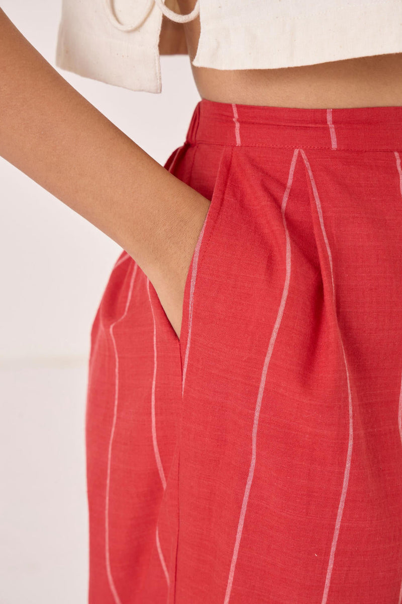 Braboune Handwoven Red Striped Pants cotton by The Summer House in red color for women Worldwide