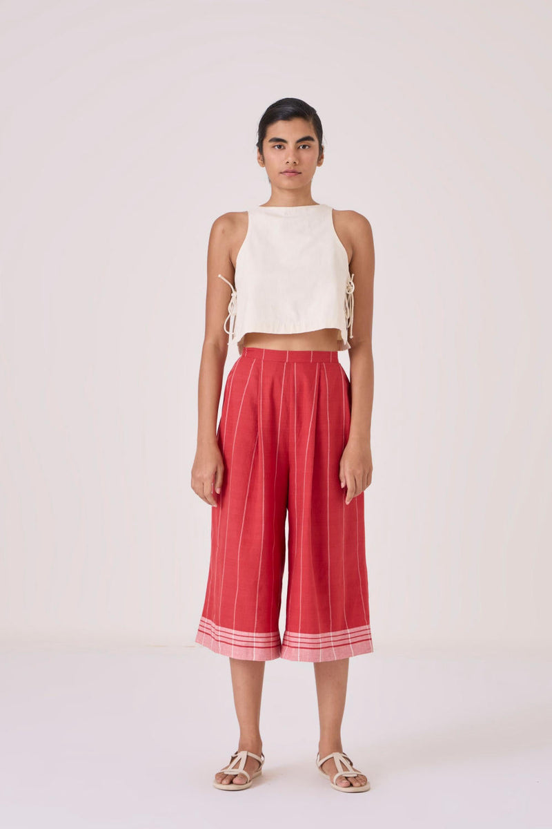 Braboune Handwoven Red Striped Pants cotton by The Summer House in red color for women Worldwide