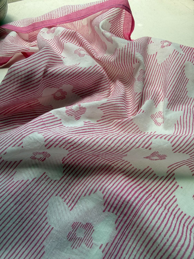 Breezy Bloom Bandana hand block printed cotton scarve/stole by World of Crow in pink for women Worldwide
