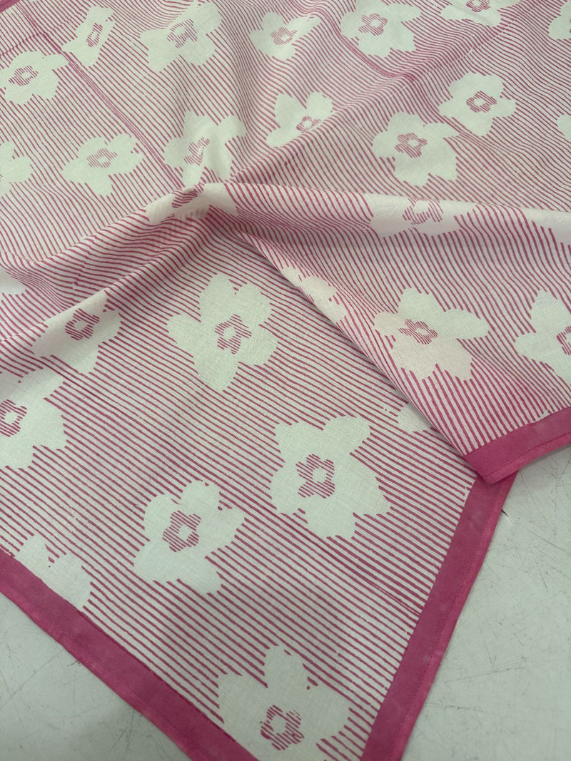 Breezy Bloom Bandana hand block printed cotton scarve/stole by World of Crow in pink for women Worldwide