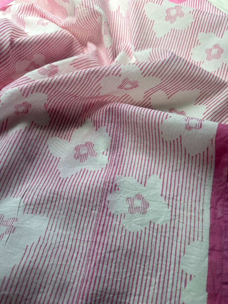 Breezy Bloom Bandana hand block printed cotton scarve/stole by World of Crow in pink for women Worldwide