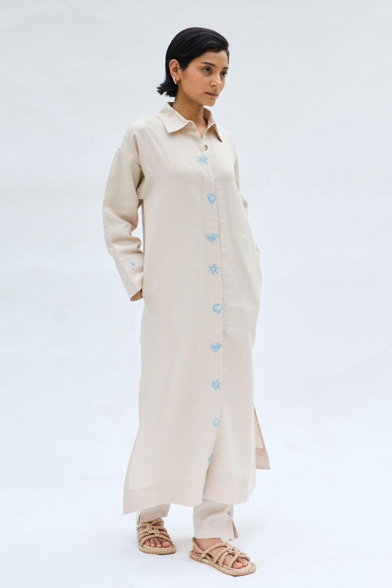 Breezy Tide Linen Kurta by SUI in white color for women Worldwide