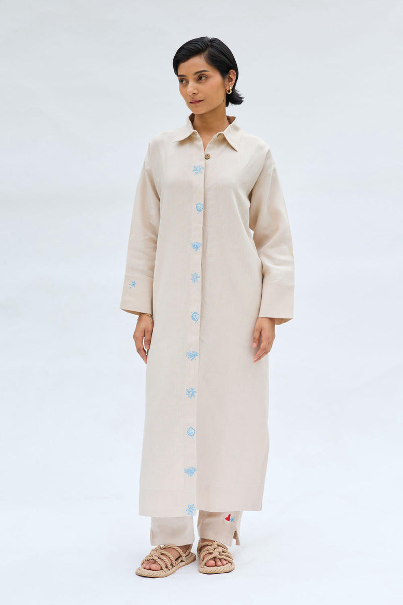 Breezy Tide Linen Kurta by SUI in white color for women Worldwide