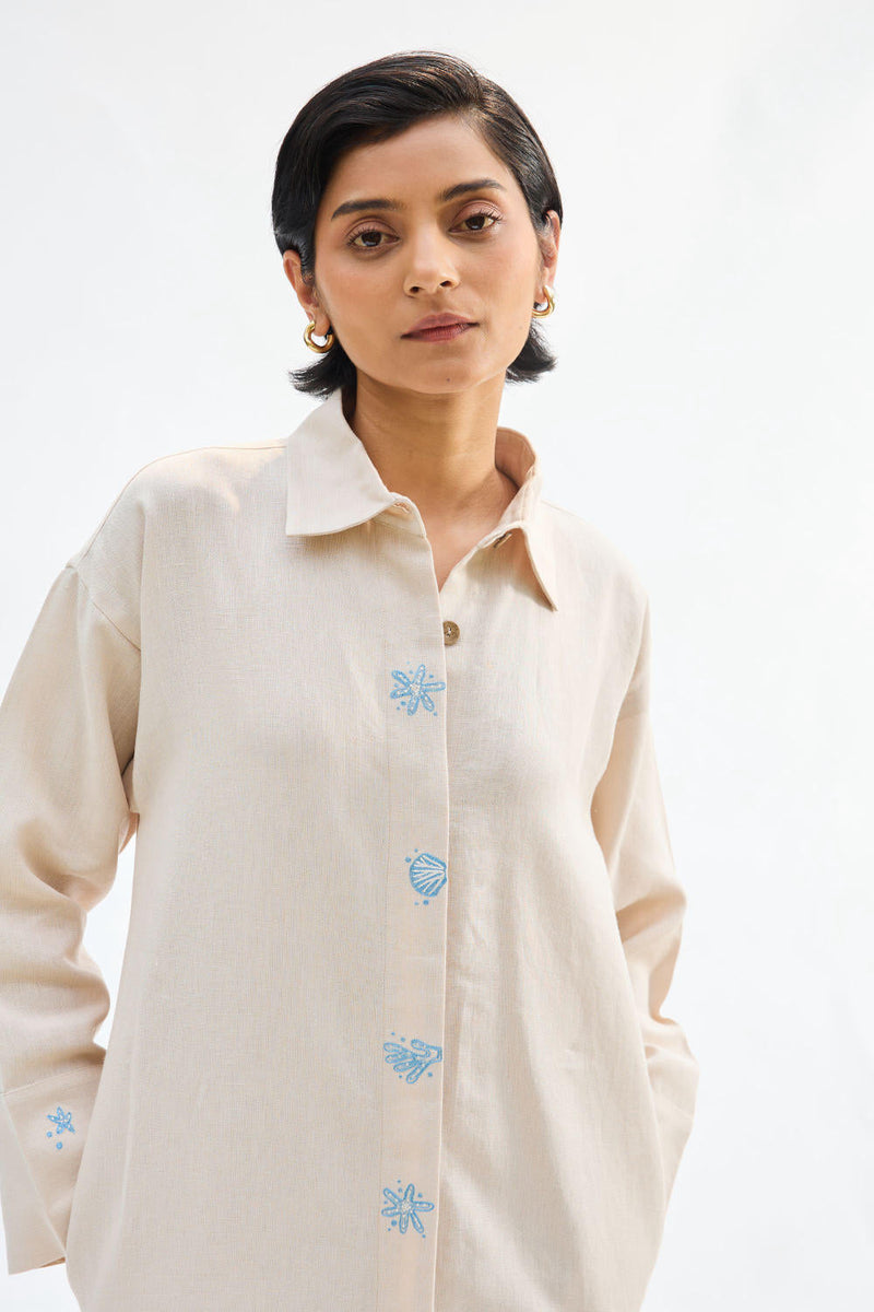 Breezy Tide Linen Kurta by SUI in white color for women Worldwide