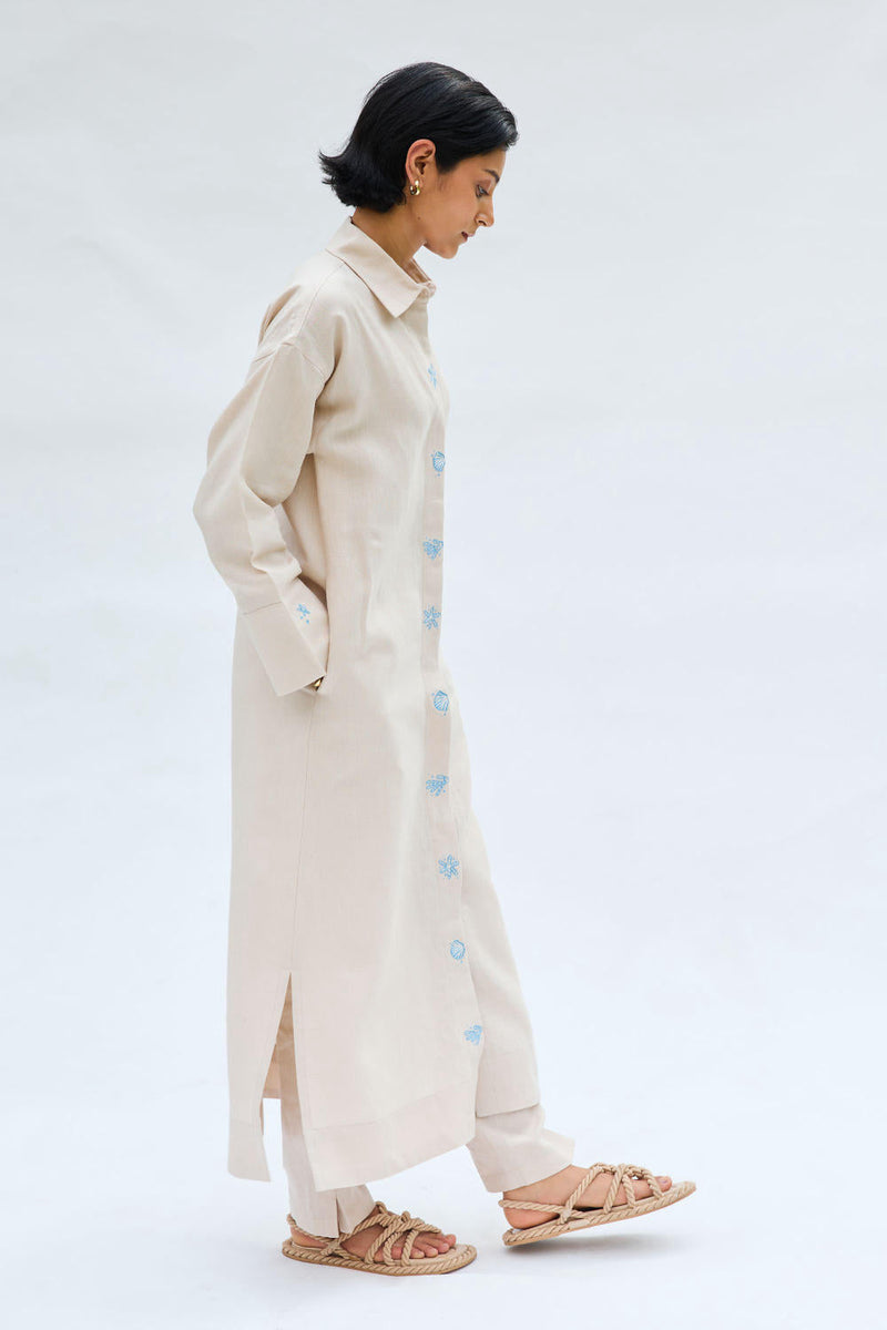Breezy Tide Linen Kurta by SUI in white color for women Worldwide