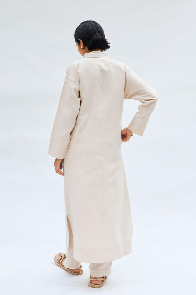 Breezy Tide Linen Kurta by SUI in white color for women Worldwide