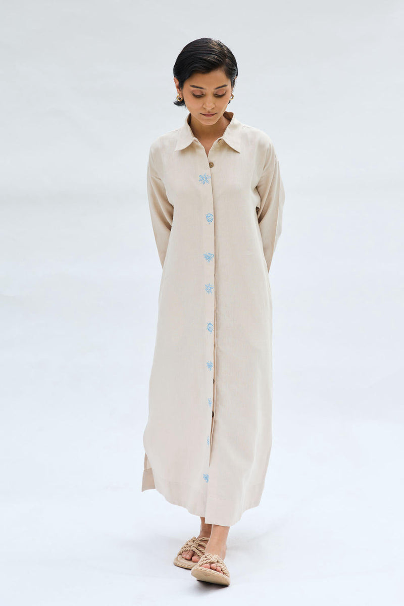 Breezy Tide Linen Kurta by SUI in white color for women Worldwide