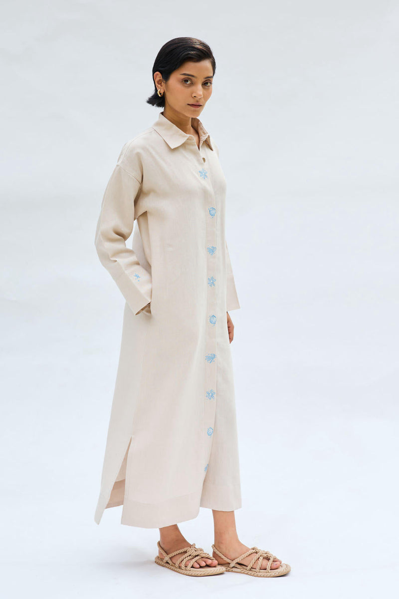 Breezy Tide Linen Kurta by SUI in white color for women Worldwide