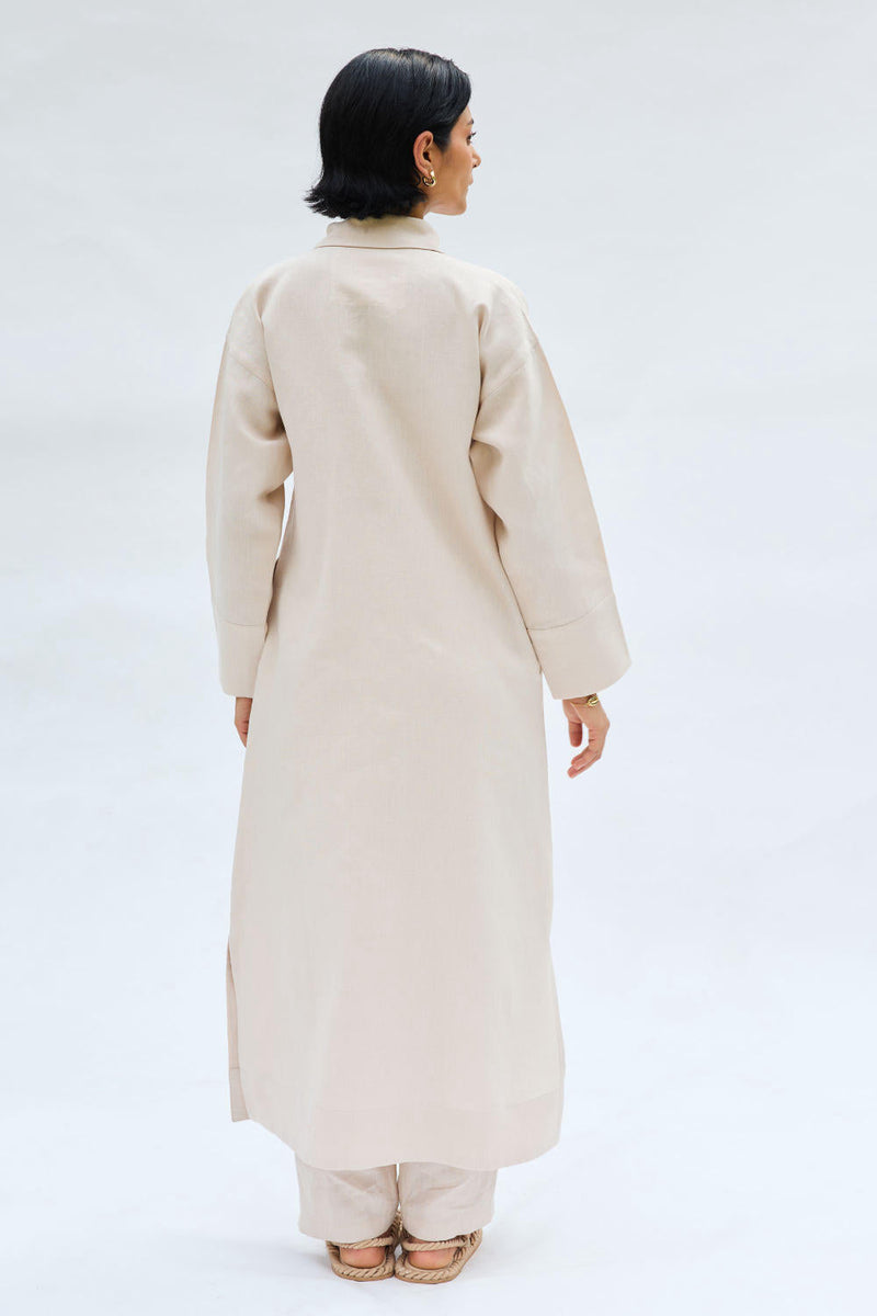 Breezy Tide Linen Kurta by SUI in white color for women Worldwide