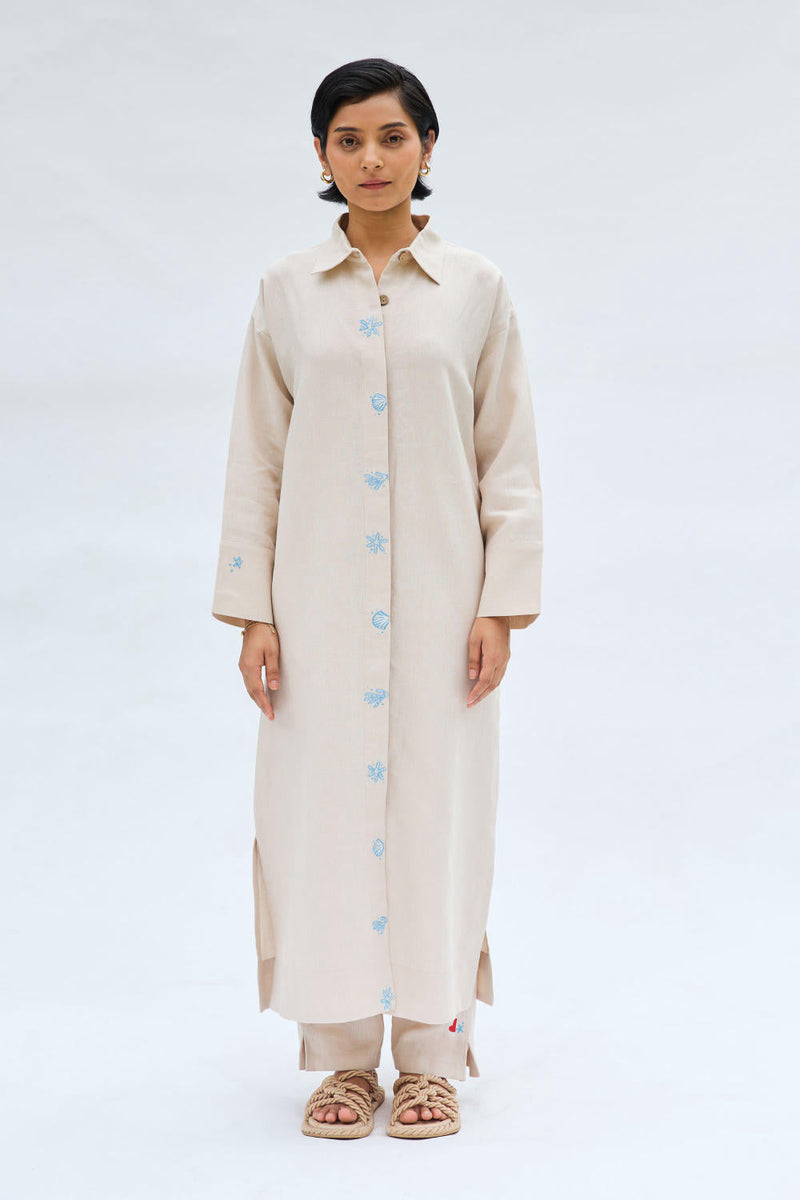 Breezy Tide Linen Kurta by SUI in white color for women Worldwide
